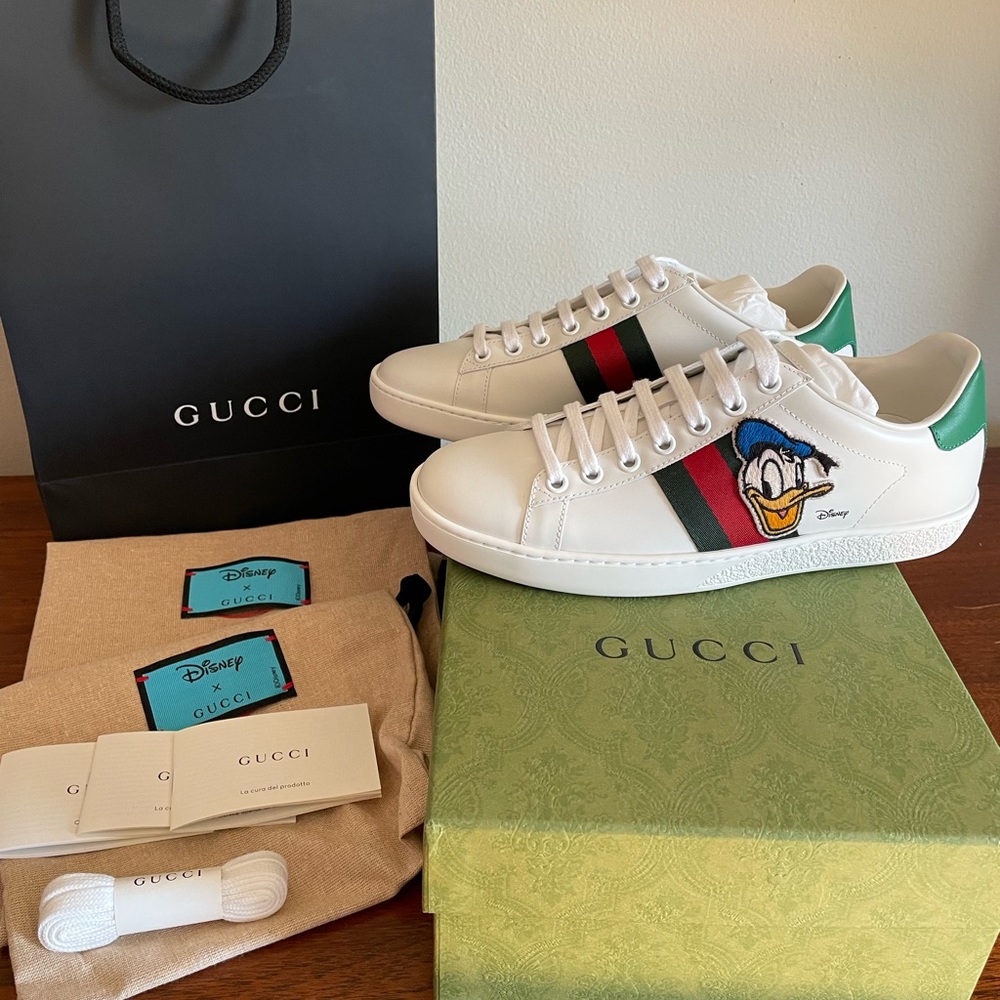 GUCCI X DISNEY Web Donald Duck Womens Ace Sneakers size 36 Authentic